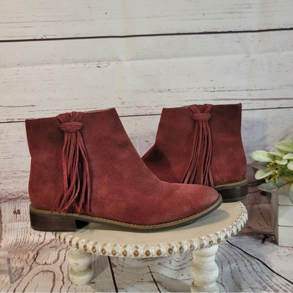 Karl Lagerfeld Paris Sixte Women's Burgundy Suede Ankle Boots Size 6.5M - Picture 9 of 15